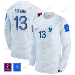 Wesley Fofana 13 France National Team FIFA World Cup Qatar 2022 Patch - Away Men Long Sleeve Jersey