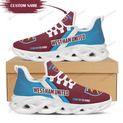 West Ham United Logo Custom Name Pattern 3D Max Soul Sneaker Shoes In Blue And Red