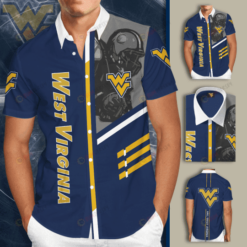 West Virginia Logo Curved Hawaiian Shirt In Blue
