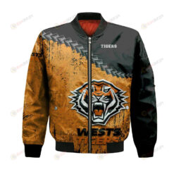 Wests Tigers Bomber Jacket 3D Printed Grunge Polynesian Tattoo