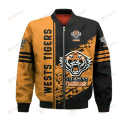 Wests Tigers Bomber Jacket 3D Printed Logo Pattern In Team Colours