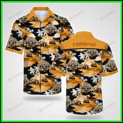 Wests Tigers Short Sleeve Hawaiian Shirt Orange Black Pattern