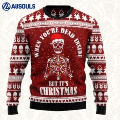 When You'Re Dead Inside But It'S Christmas Skull Ugly Sweaters For Men Women Unisex