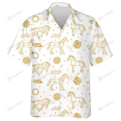 White And Golden Horses And Abstract Geometric Hawaiian Shirt