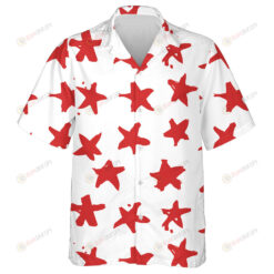 White And Red Hand Drawn Painted Stars Pattern Hawaiian Shirt