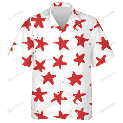 White And Red Hand Drawn Painted Stars Pattern Hawaiian Shirt