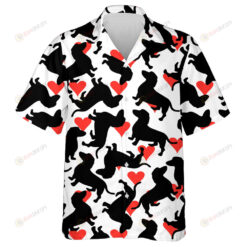 White Background And Dachshund With Red Heart Hawaiian Shirt