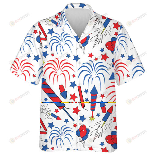 White Background Pattern Design Happy 4th Of July Hawaiian Shirt