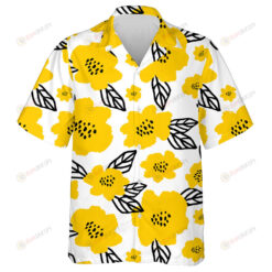 White Background With Doodle Yellow Floral And Leaves Pattern Hawaiian Shirt