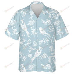 White Blooming Branches Trees And Birds Hawaiian Shirt