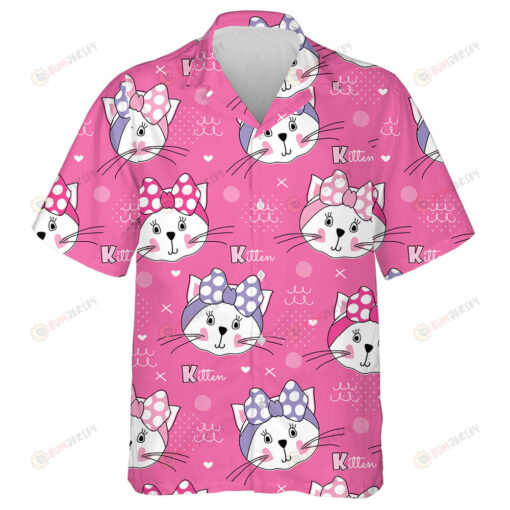 White Cat Face On Pink Background Hawaiian Shirt