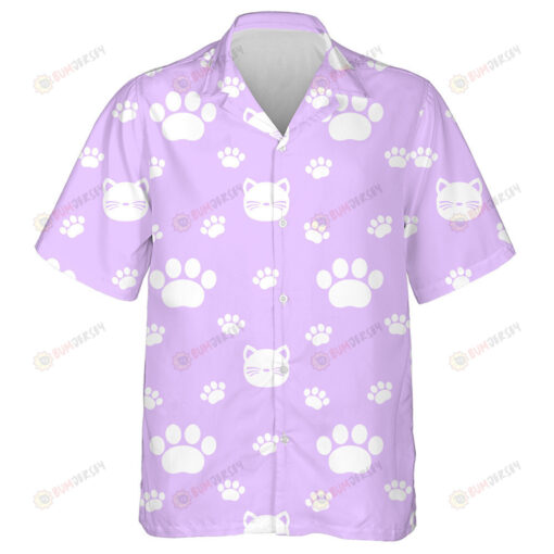 White Cats And Paws On Purple Background Hawaiian Shirt