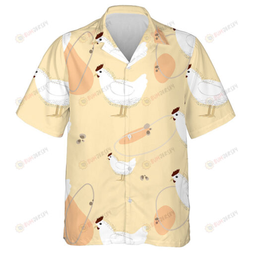 White Chickens In Checkerboard On Light Orange Background Hawaiian Shirt