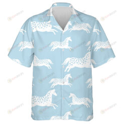 White Dot Horses On Light Blue Background Hawaiian Shirt