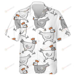 White Gray Chicken Hens Run Animals Wildlife Hawaiian Shirt