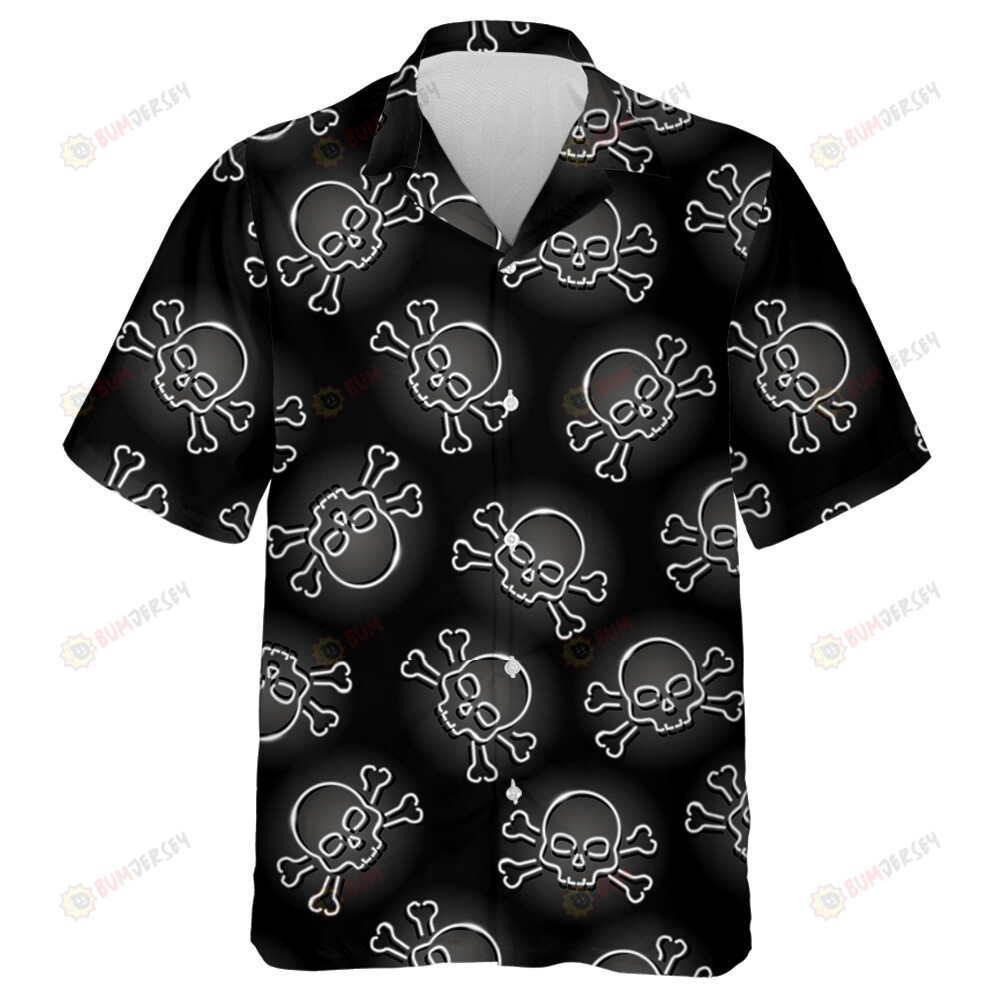 White Human Skull And Crossbones Icons On Black Background Hawaiian Shirt