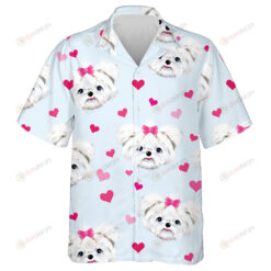 White Maltese With Pink Bow And Hearts Hawaiian Shirt