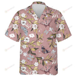 White Roses And Daffodils Flowers On A Pink Background Hawaiian Shirt