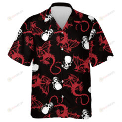 White Skull And Flying Red Dragon On Dark Hawaiian Shirt