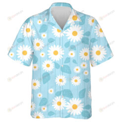 White Sunflower And Blue Bleaves On Light Blue Background Hawaiian Shirt