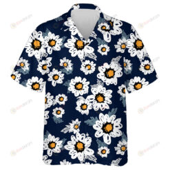 White Sunflowers Drawing By Hand On Dark Blue Background Hawaiian Shirt