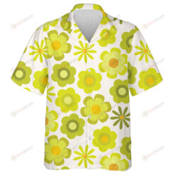 White Theme Groovy Design With Yellow And Lime Green Flowers Hawaiian Shirt