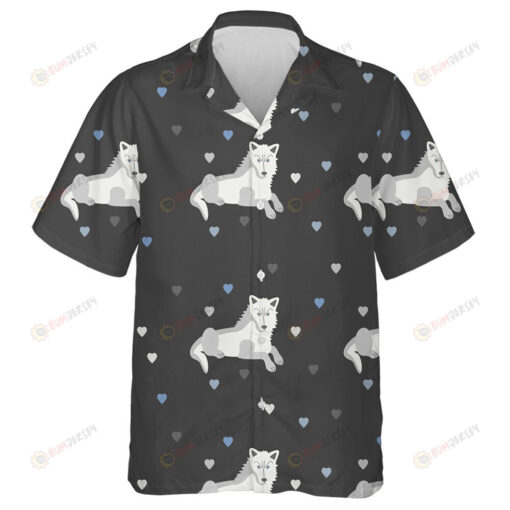 White Wolf And Hearts On Gray Background Hawaiian Shirt