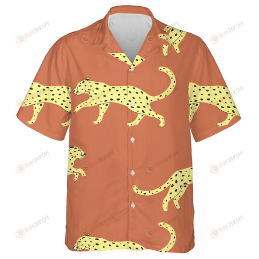 Wild African Exotic Leopard Animal On Orange Hawaiian Shirt