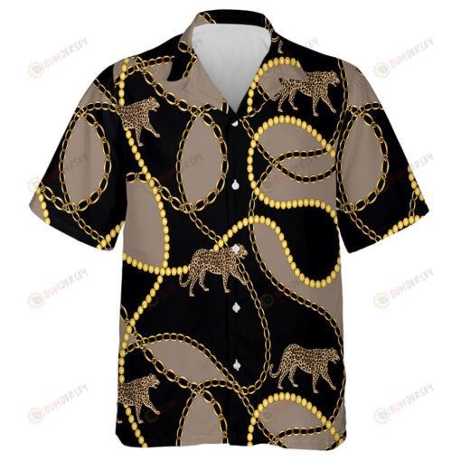 Wild African Golden Baroque Chain With Leopard Hawaiian Shirt