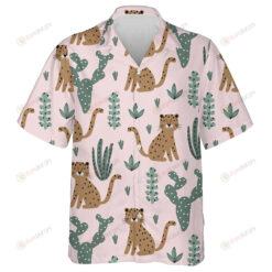 Wild African Leopard And Cactus Summer Tropical Hawaiian Shirt
