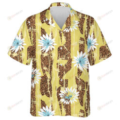 Wild African Leopard And Flower Texture Yellow Background Hawaiian Shirt