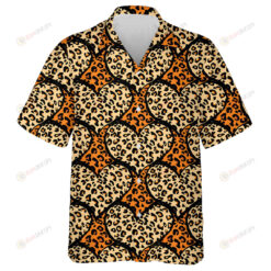 Wild African Leopard And Hearts On Orange Background Hawaiian Shirt