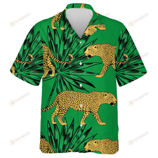 Wild African Leopard In Colorful Tropical Leaves Hawaiian Shirt