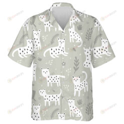 Wild African Leopard On Grey Background And Tropical Leaves Hawaiian Shirt