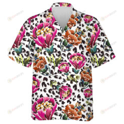 Wild African Leopard Skin And Retro Flowers Hawaiian Shirt