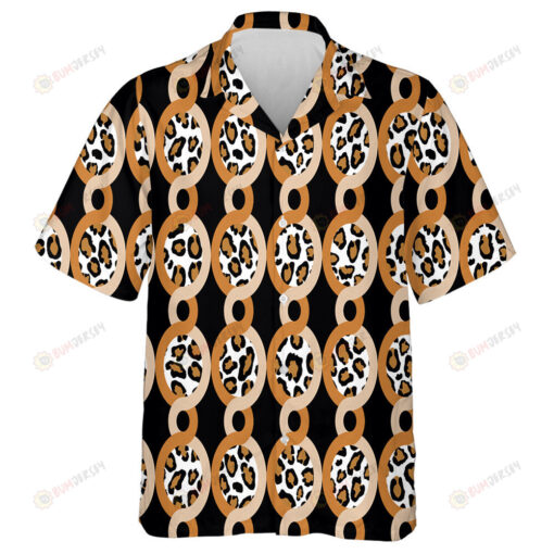 Wild African Leopard With Abstract Chain On Black Hawaiian Shirt