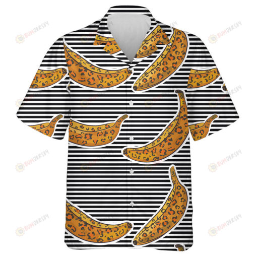 Wild African Leopard With Bananas Striped Background Hawaiian Shirt