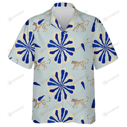 Wild African Leopard With Bright Turquoise Flowers Hawaiian Shirt