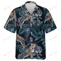 Wild African Leopard With Colorful Floral Night Hawaiian Shirt