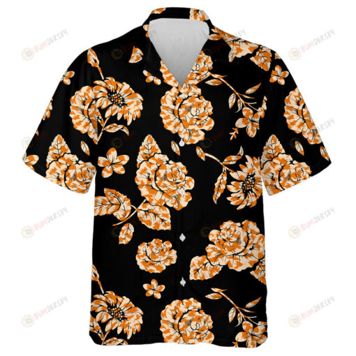 Wild African Leopard With Flowers On Black Background Hawaiian Shirt