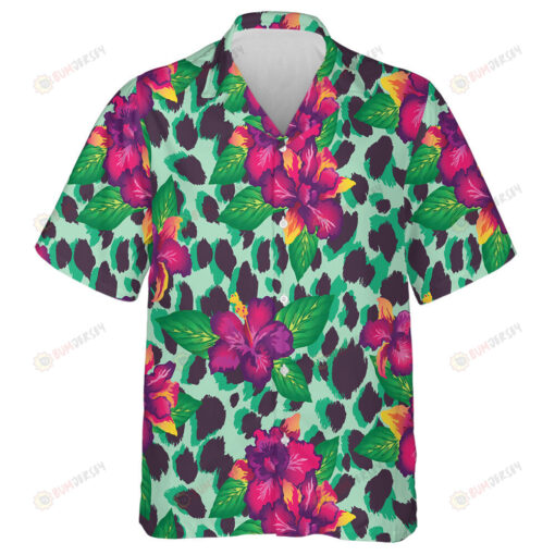 Wild African Leopard With Orchids And Leaves Hawaiian Shirt