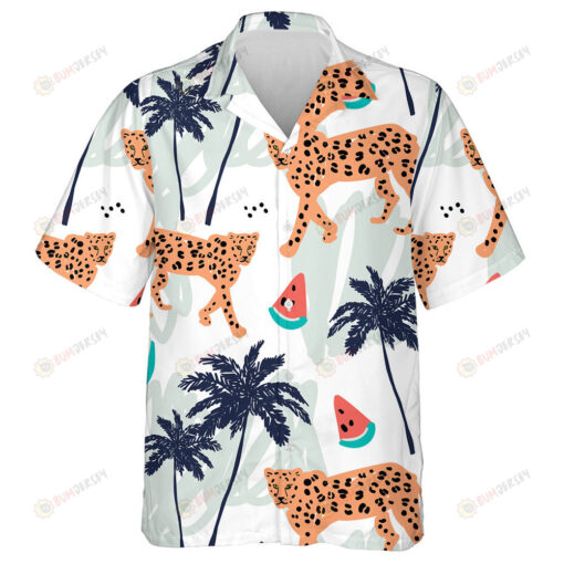 Wild African Leopard With Watermelon And Palm Trees Hawaiian Shirt