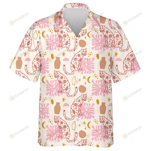 Wild African Leopard With Wild Cats Doodle Drawings Hawaiian Shirt