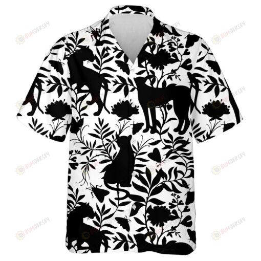 Wild African Leopards And Tiger Black Silhouettes Hawaiian Shirt