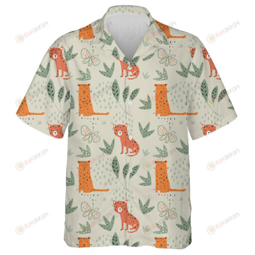 Wild African Summer Funny Leopards And Tropical Elements Hawaiian Shirt