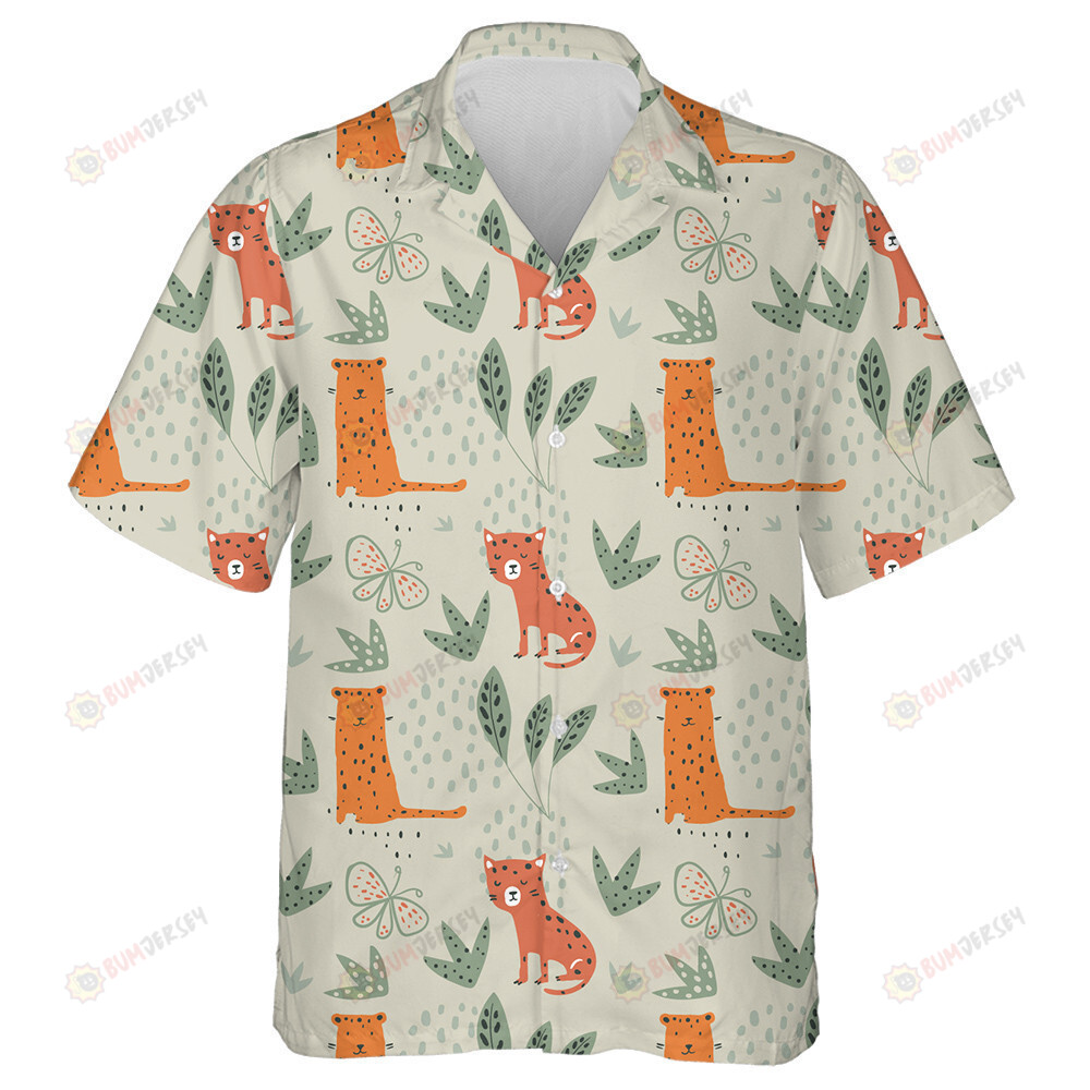 Wild African Summer Funny Leopards And Tropical Elements Hawaiian Shirt