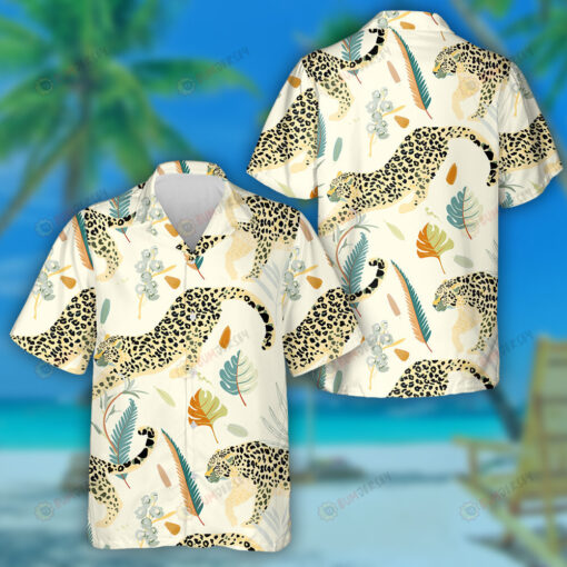 Wild African Two Leopards On Light Cream Background Hawaiian Shirt