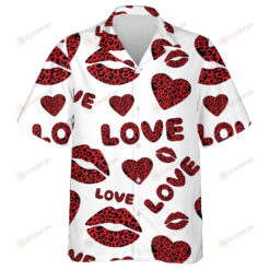 Wild African Valentine's Day Leopard Heart Lips Hawaiian Shirt