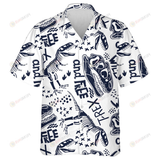 Wild And Free Hand Drawn Dinosaur Skeletons Blue Camo Pattern Hawaiian Shirt