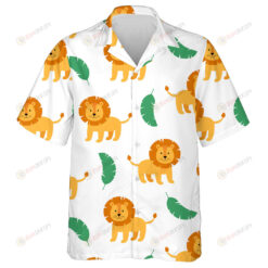 Wild Animal Lion And Tropical Banana Leaves Hawaiian Shirt